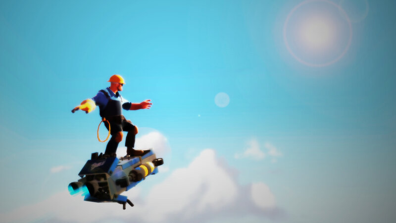 Man on Jetpack — Blue, Bright, Open