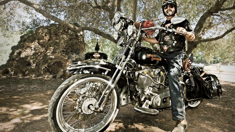 Man on Motorcycle — Black, Dramatic, Afternoon, Photograph, Trees