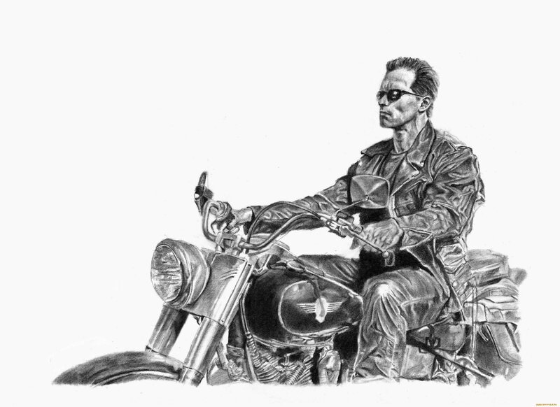 Man on Motorcycle — Black, Dramatic, Illustration, Sunglasses