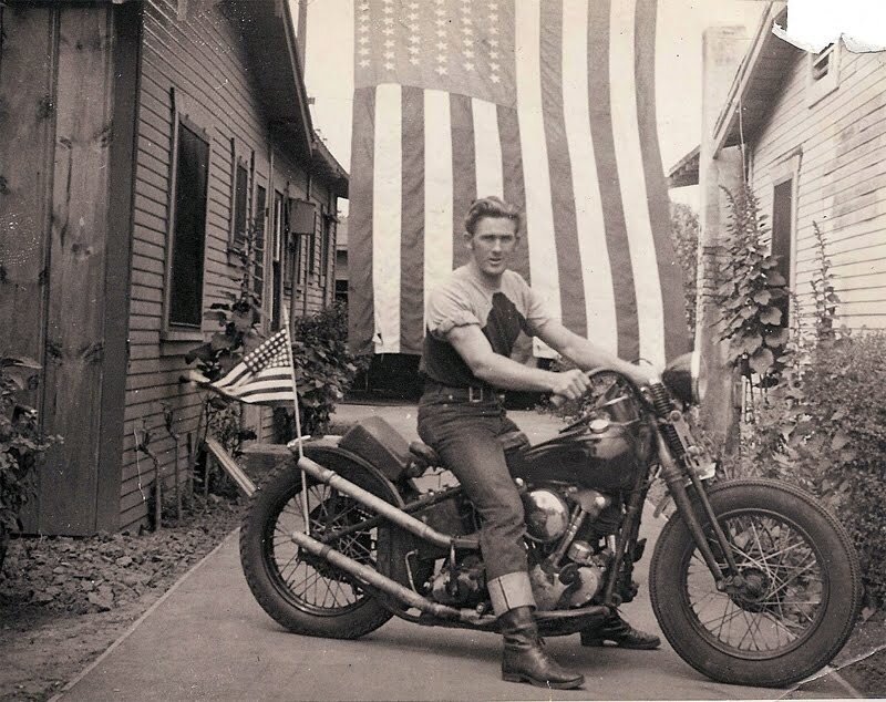 Man on Motorcycle — Black, Patriotic