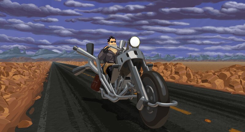 Man on Motorcycle — Blue, Dramatic, Afternoon