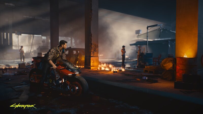 Man on Motorcycle — Orange, Dramatic