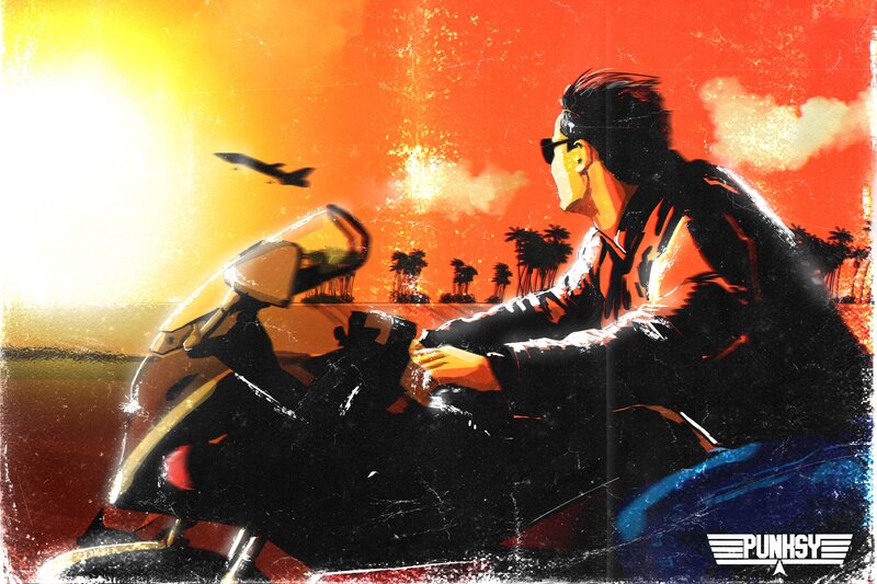 Man on Motorcycle — Orange