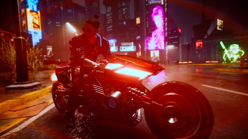 Man on Motorcycle — Red, Dark, Futuristic