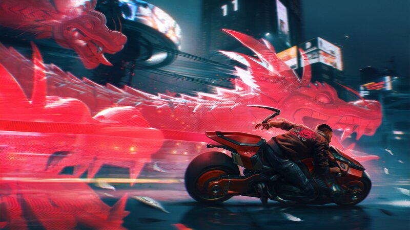 Man on Motorcycle — Red, Dramatic, Intense