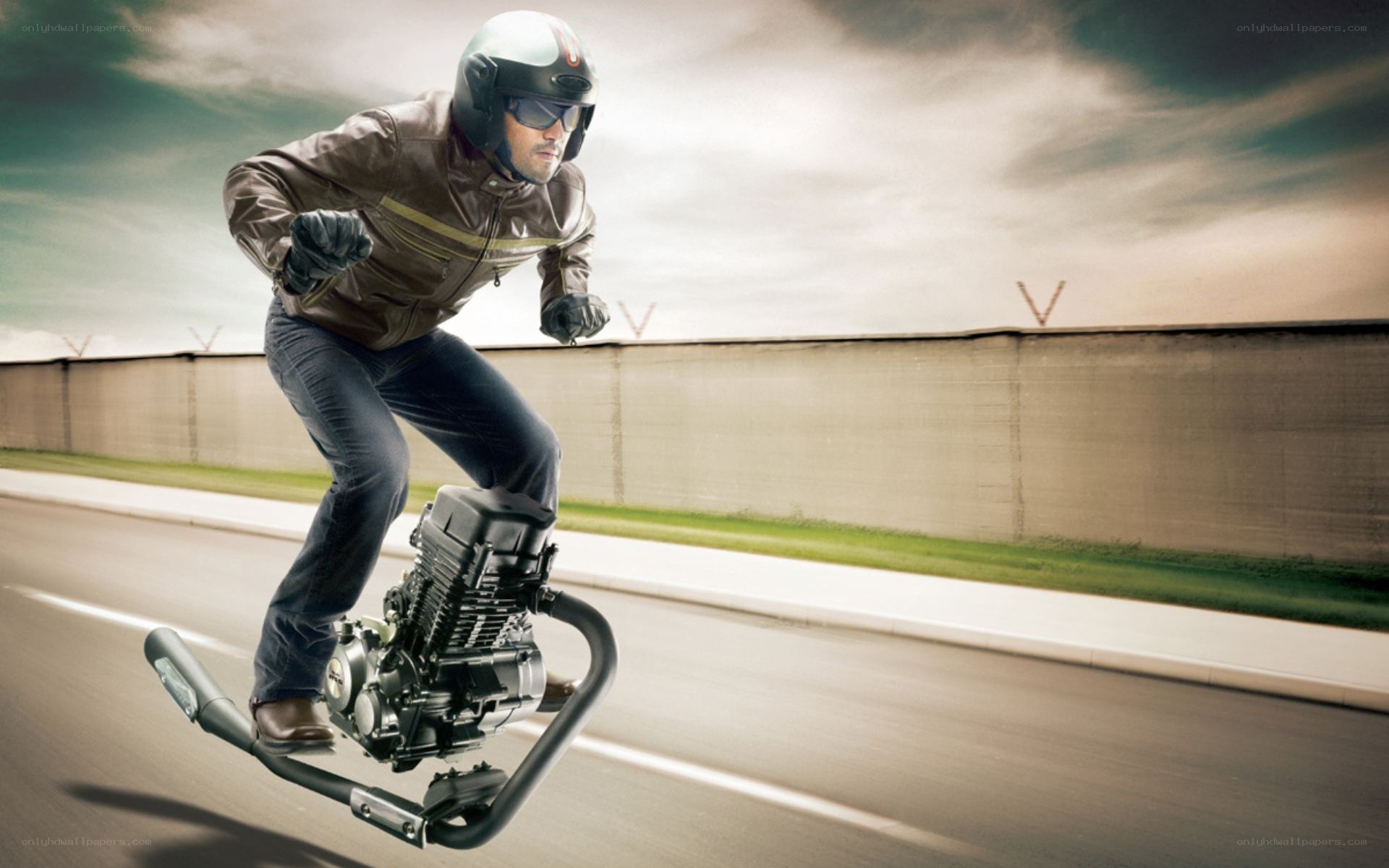 Man on motorized skateboard