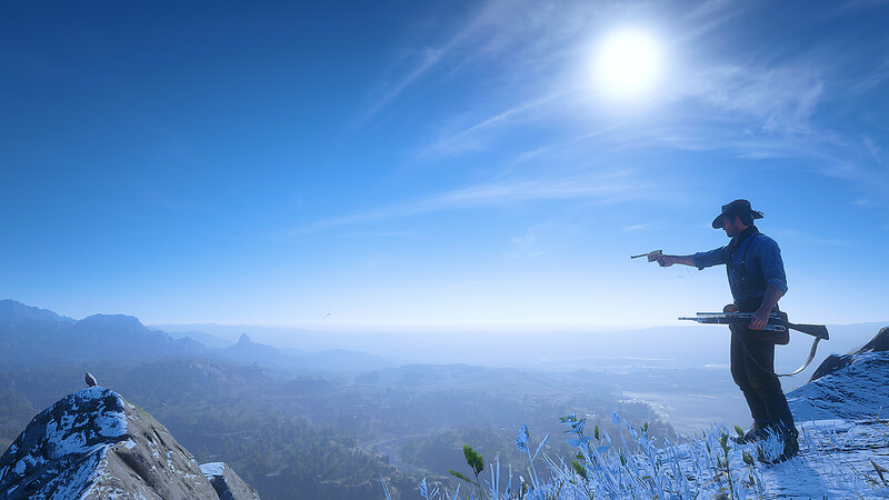 Man on Mountain Peak — Blue
