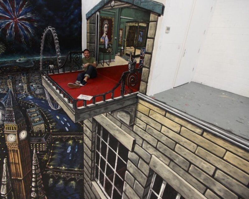 Man on Painted Balcony