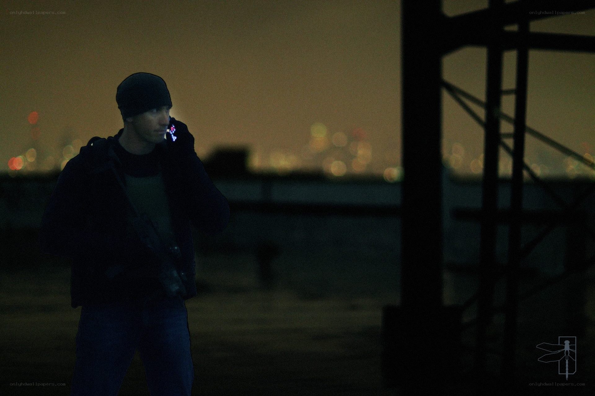 Man on phone at night