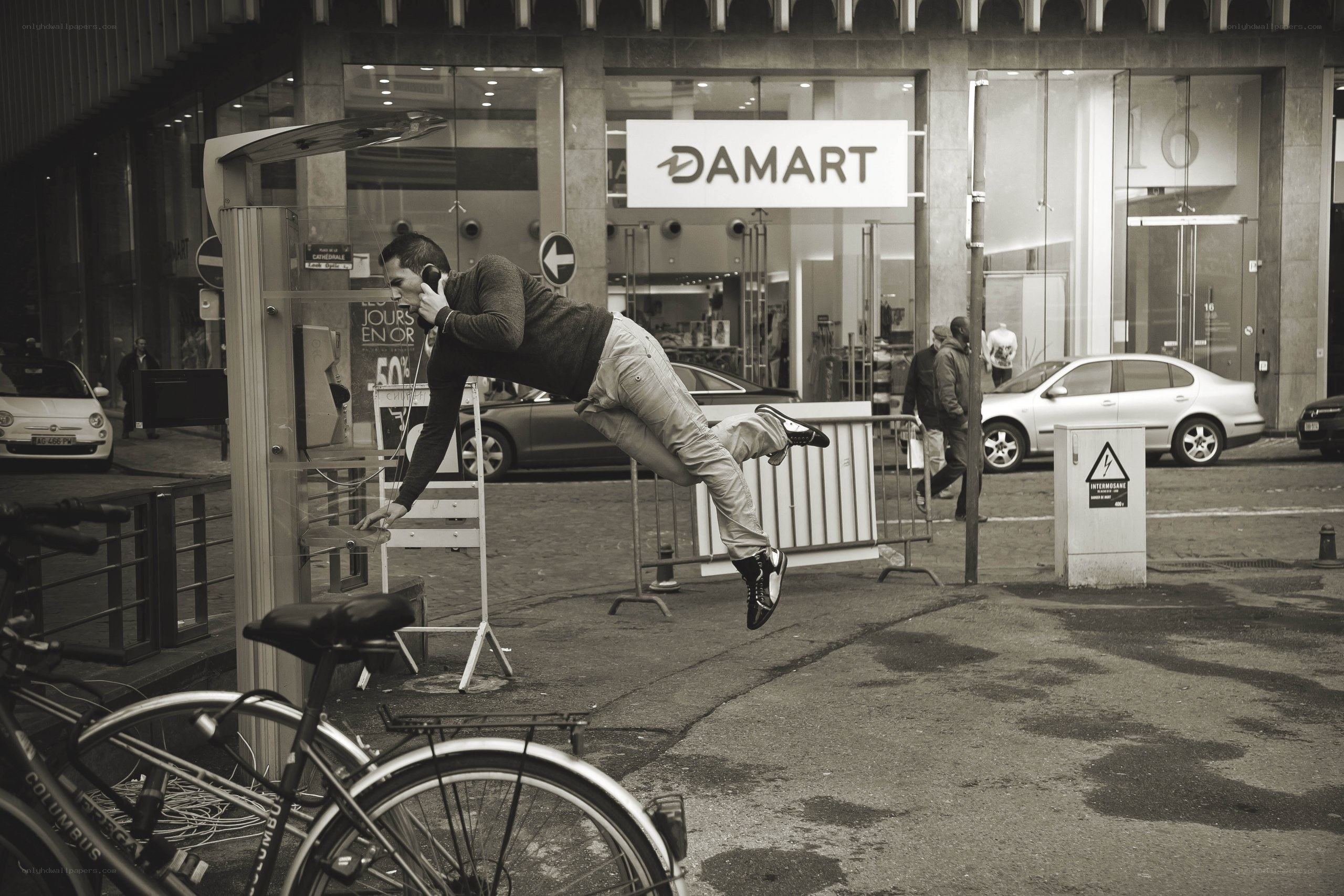 Man on phone in mid-air