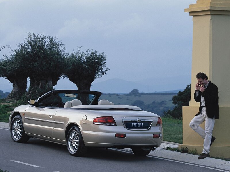 Man on phone near convertible car