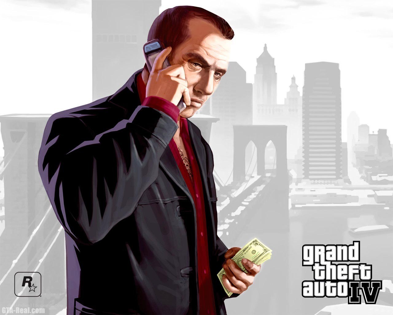 Man on phone with money