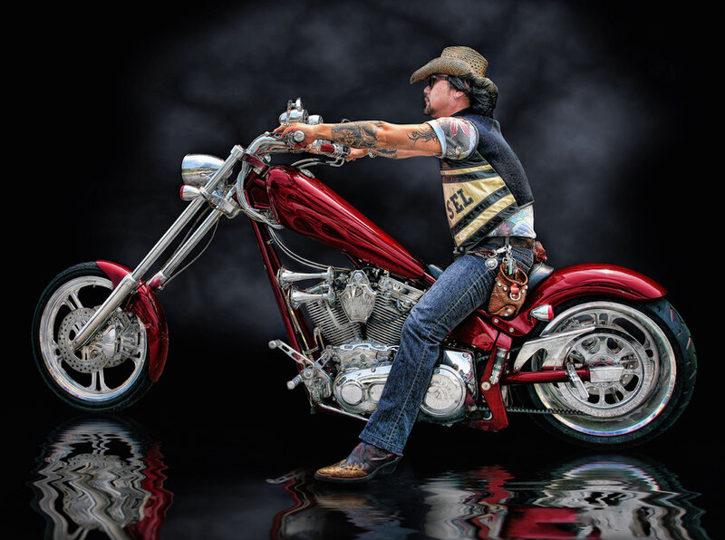 Man on Red Chopper
