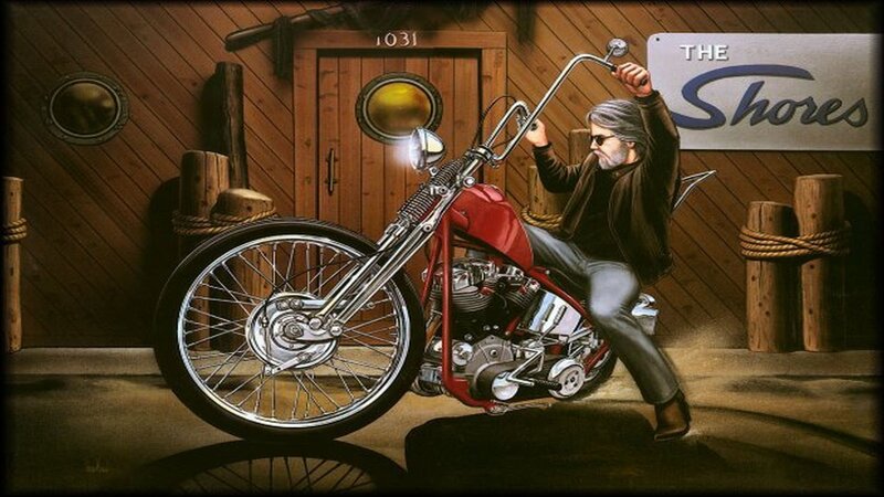 Man on Red Motorcycle — Dramatic, Illustration