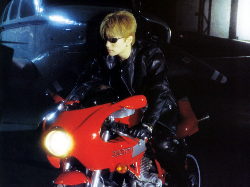 Man on Red Motorcycle — Dramatic, Night