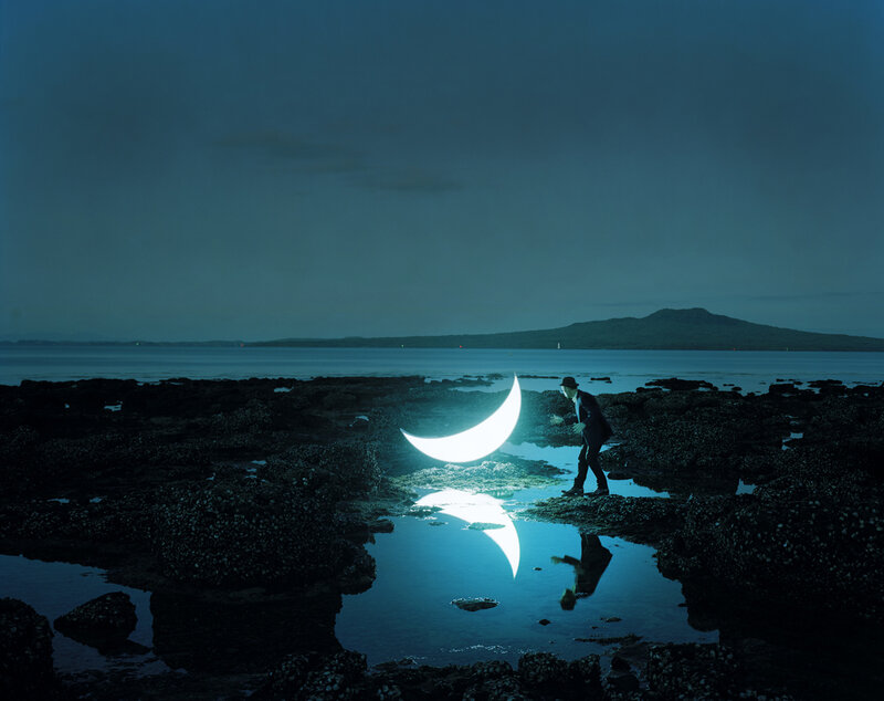 Man on Rocky Shore — Blue, Serene
