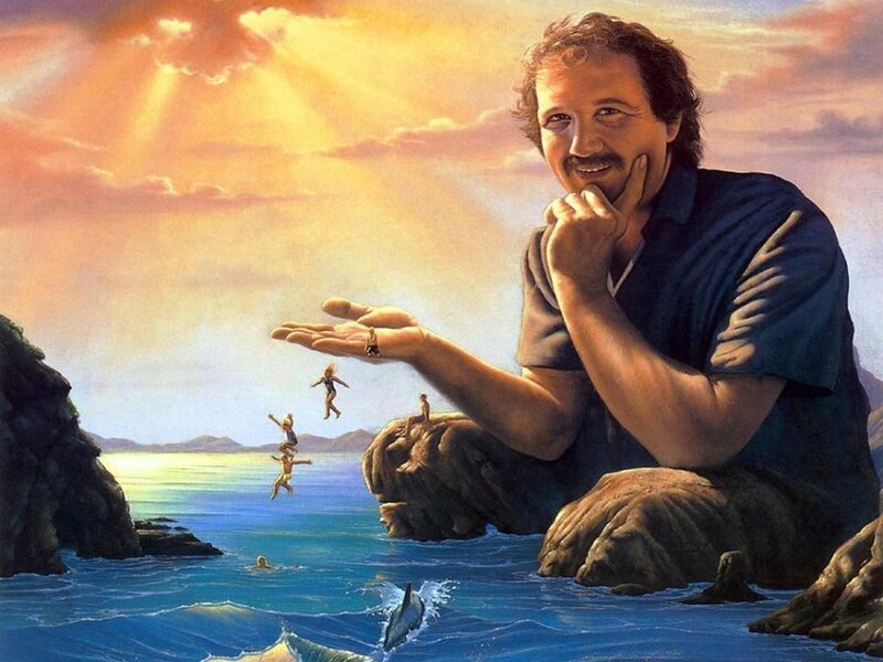 Man on Rocky Shore — Blue