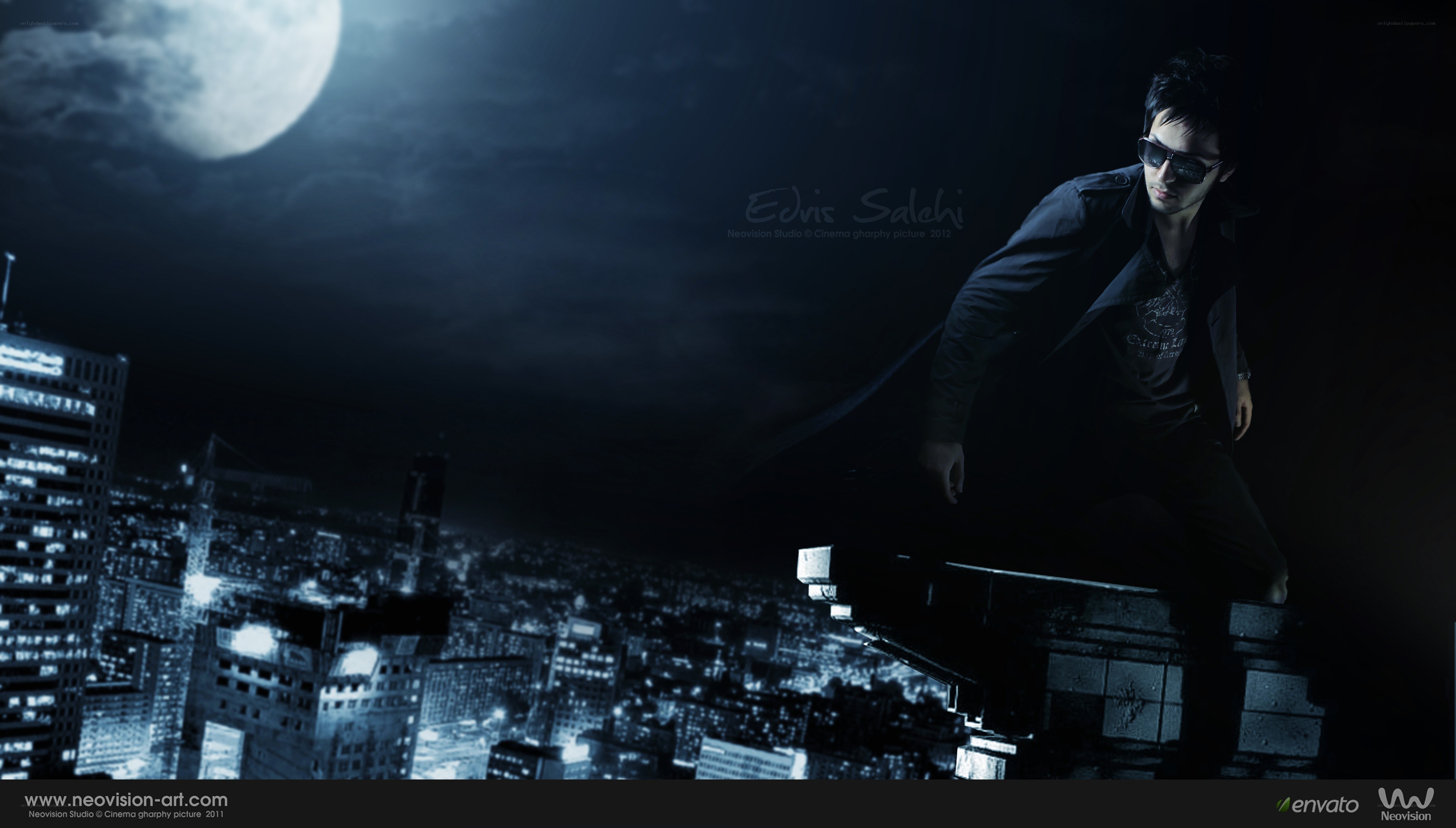 man on rooftop at night