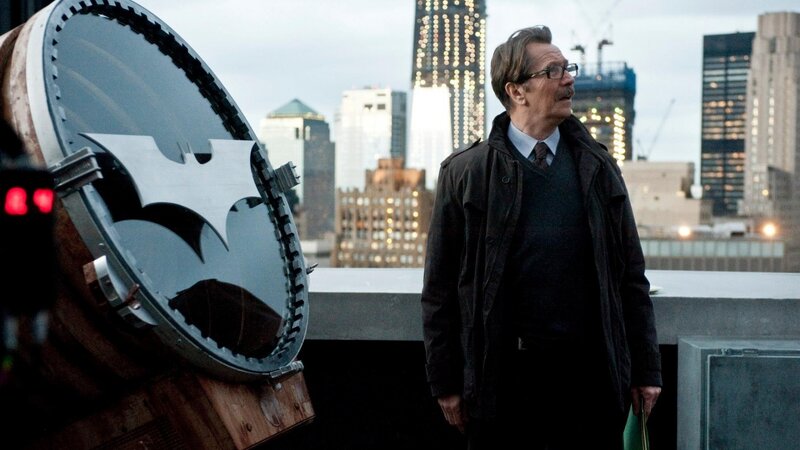Man on Rooftop with Bat Symbol — Gray, Dramatic