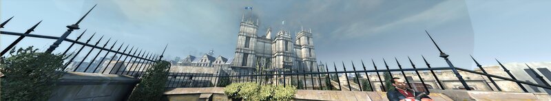 Man on Rooftop with Castle