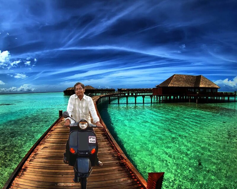 Man on scooter at resort