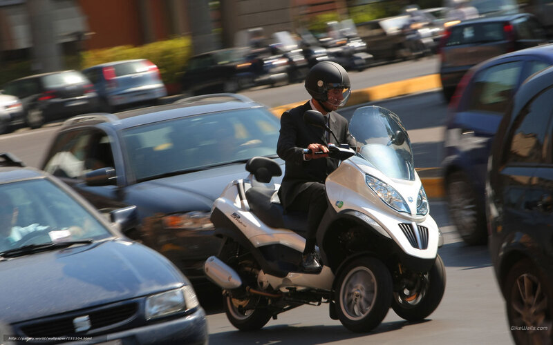 Man on Scooter — White, Busy