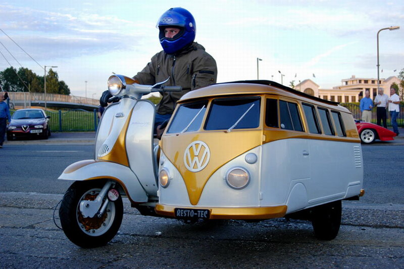 Man on Scooter with Sidecar