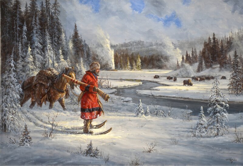 Man on Skis with Horse