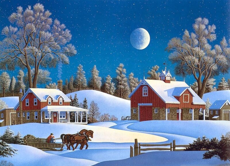 Man on Sleigh in Winter