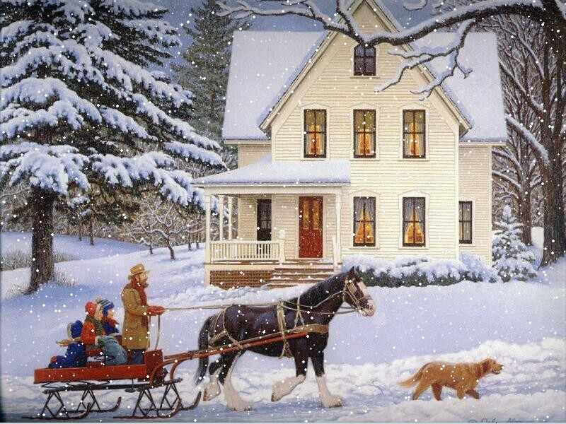 Man on Sleigh with Horse