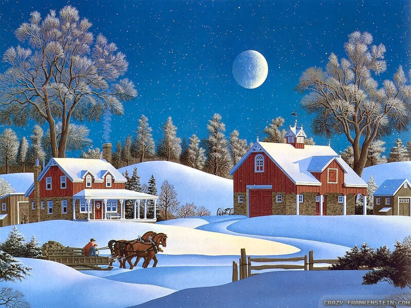 Man on Sleigh with Horses — Blue, Serene