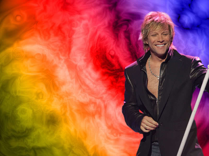 Man on Stage with Microphone — Red
