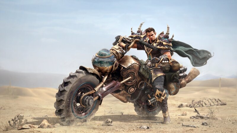 Man on Steampunk Motorcycle
