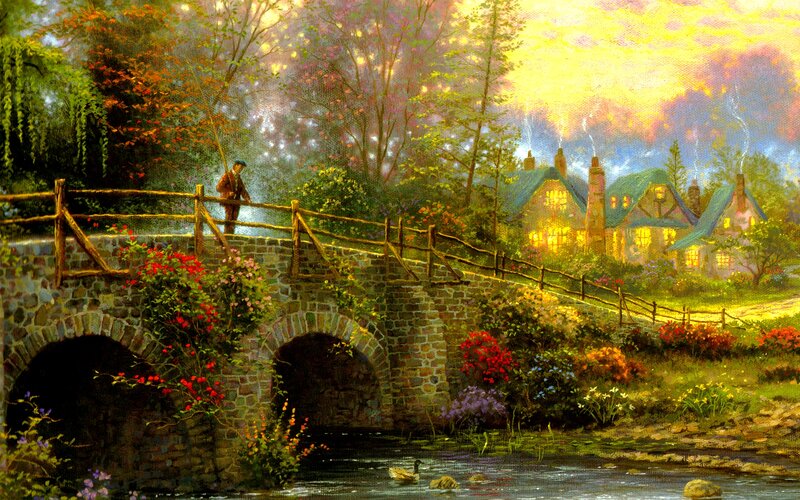 Man on Stone Bridge — Green, Serene