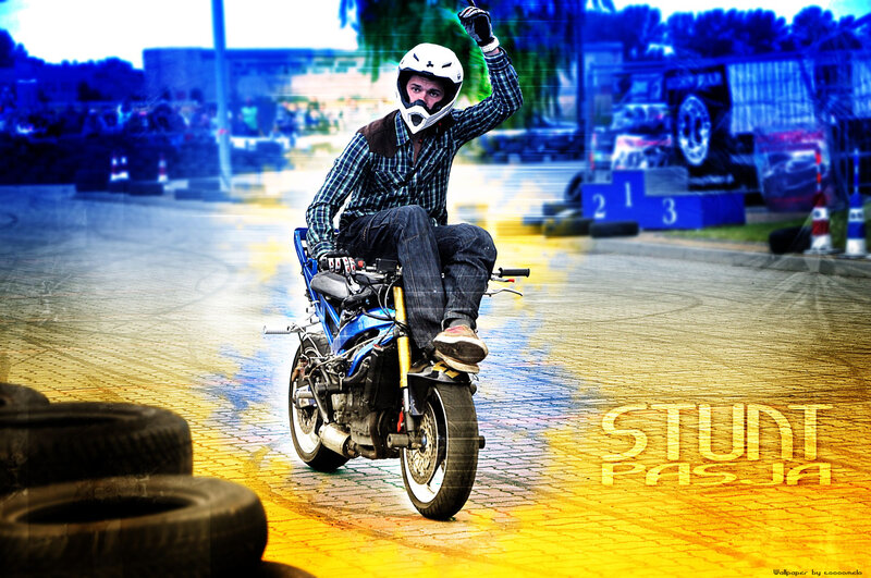 Man on Stunt Motorcycle