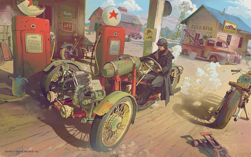 Man on Vintage Motorcycle — Brown