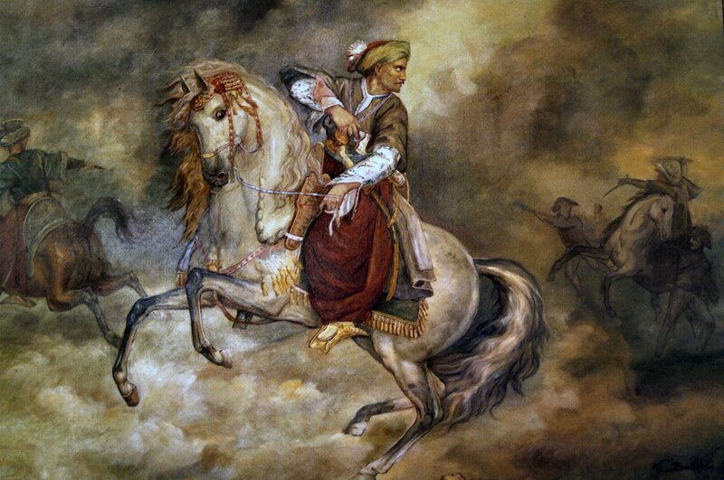 Man on White Horse — Brown, Dramatic, Painting