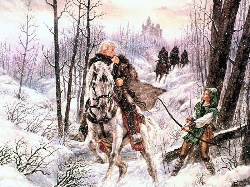 Man on White Horse — Dramatic, Winter, Illustration