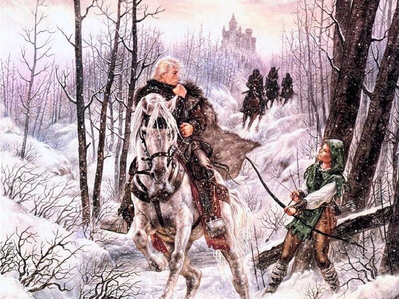 Man on White Horse — Dramatic, Winter