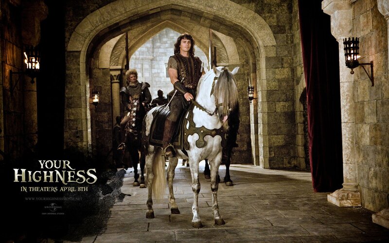 Man on White Horse — Gray, Dramatic, Photograph, Castle