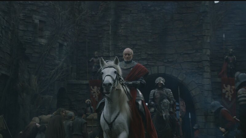 Man on White Horse — Gray, Dramatic, Photograph