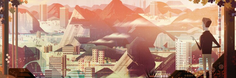 Man Overlooking City — Orange