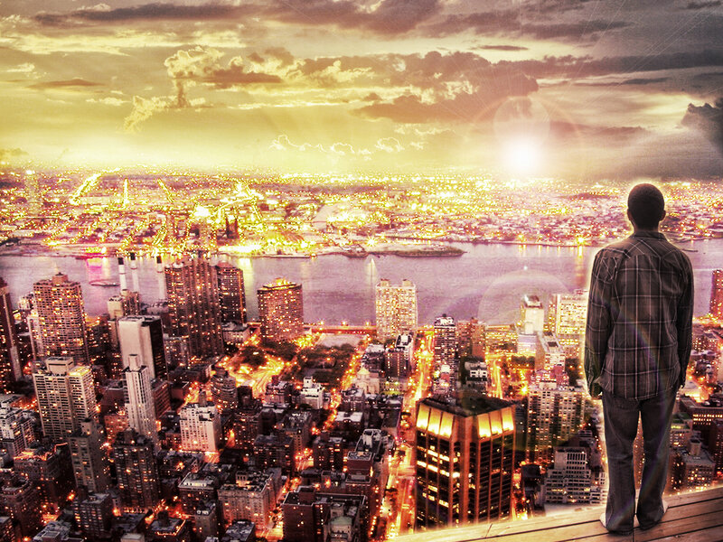 Man Overlooking City — Yellow