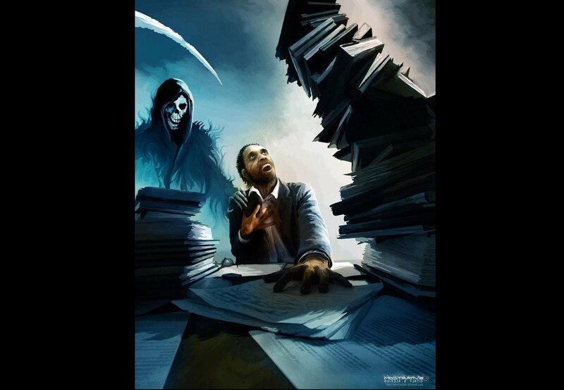 man overwhelmed by paperwork