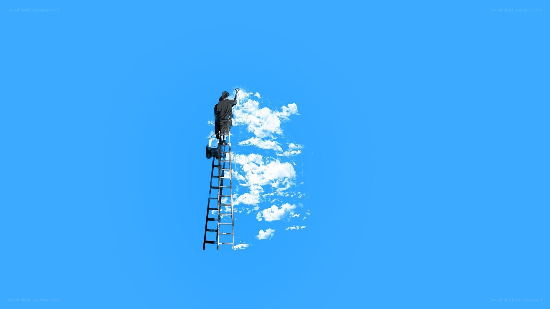 man painting clouds on sky