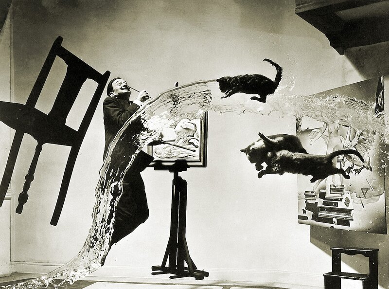 Man Painting with Cats — Black, Surreal, Photograph, Chair