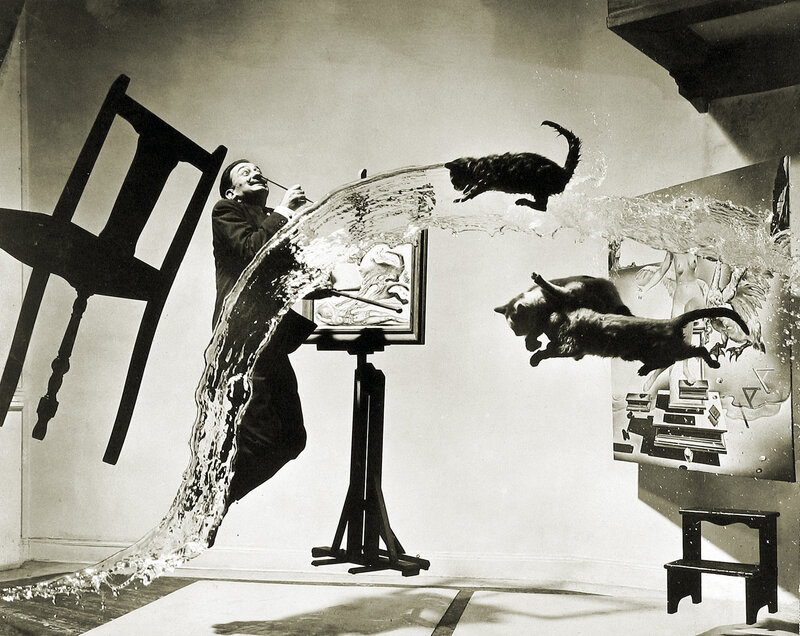 Man Painting with Cats — Black, Surreal