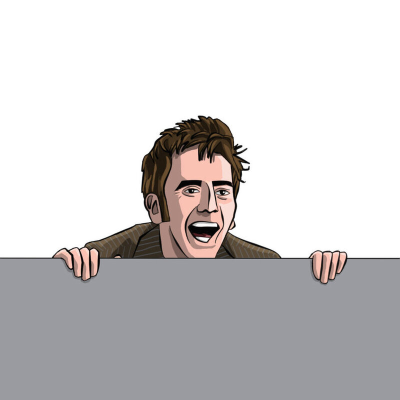 man peeking over a wall