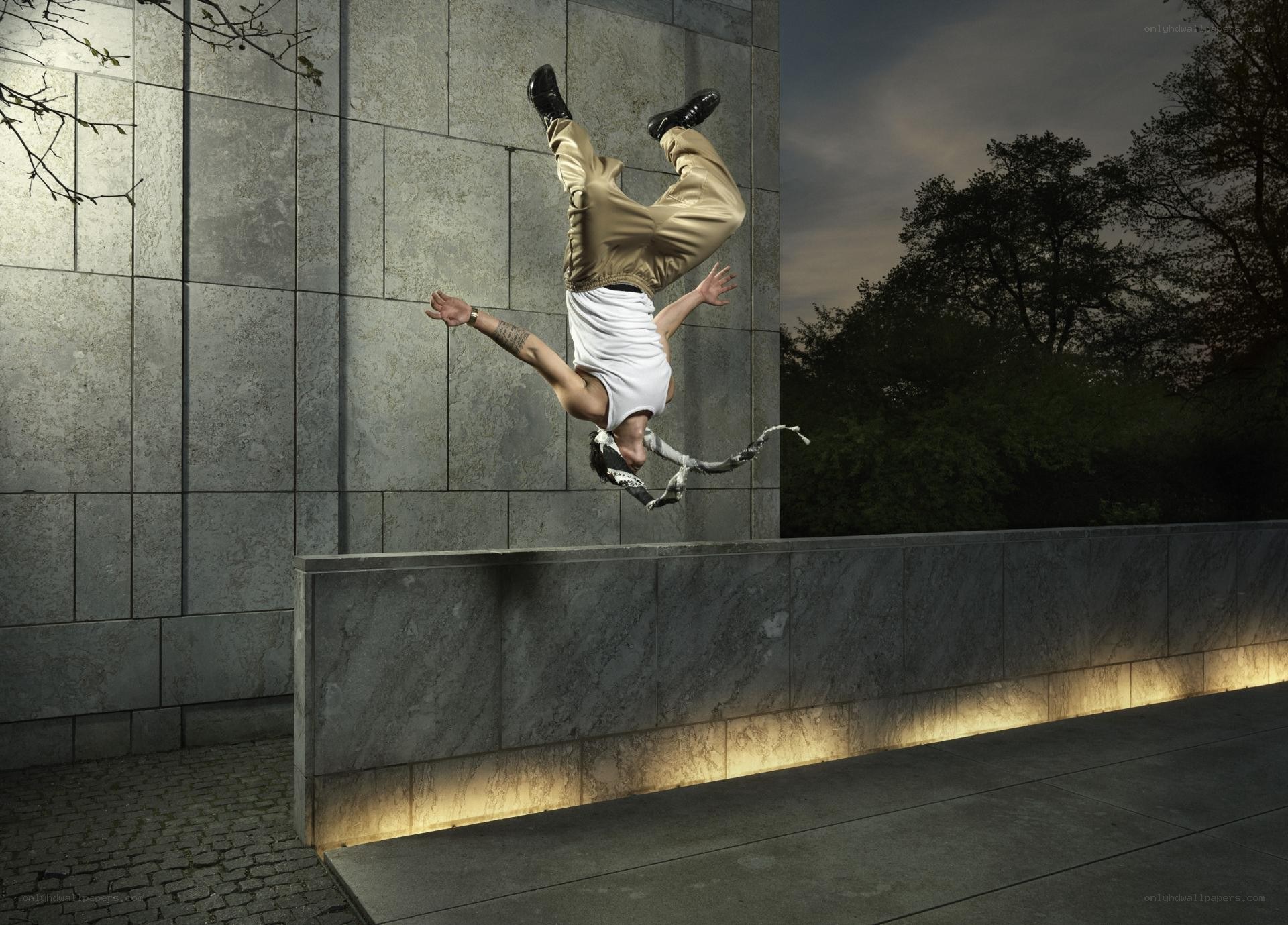 Man performing acrobatic flip