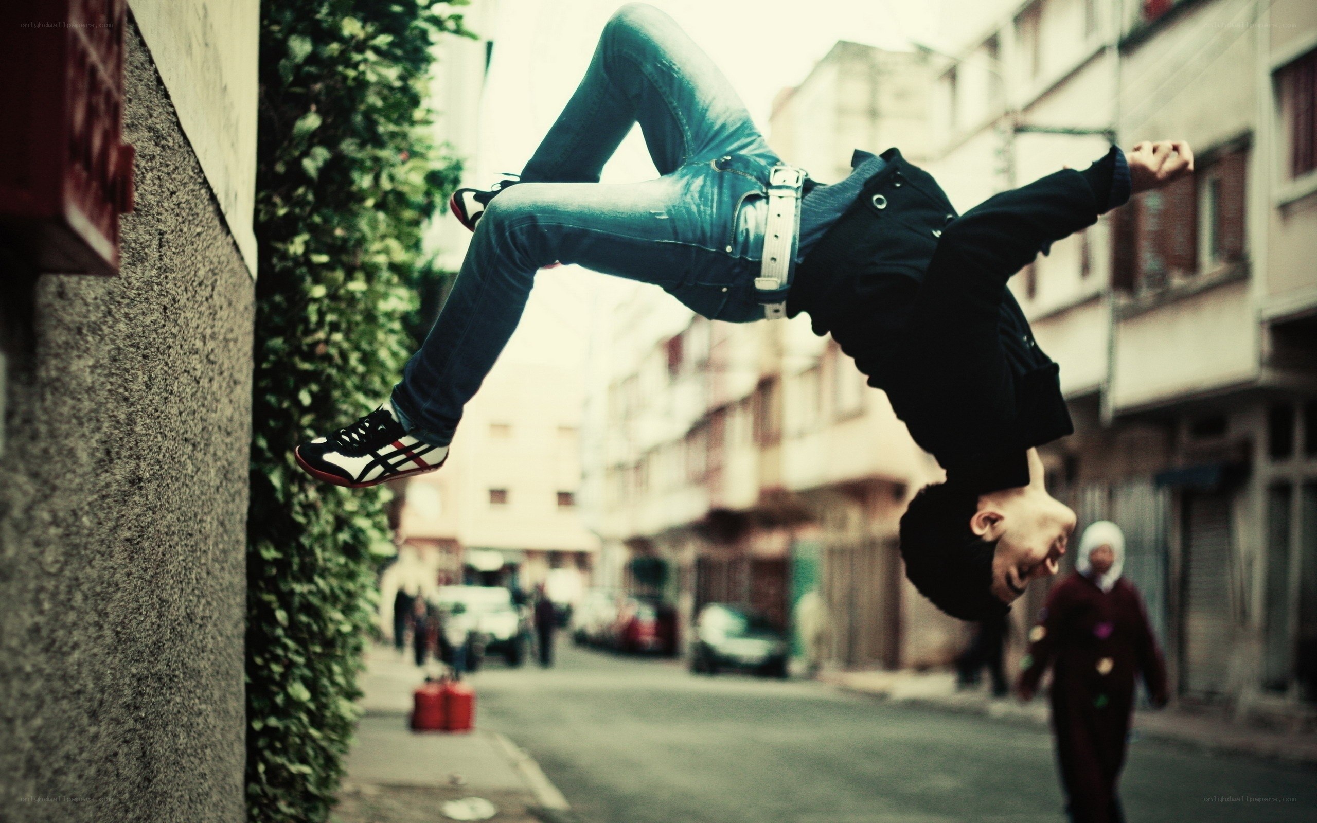 Man performing acrobatic flip